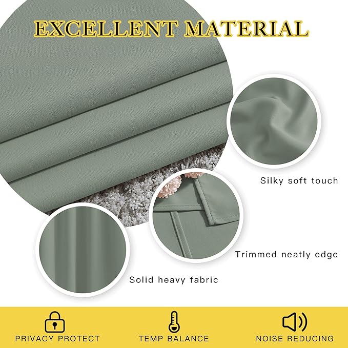 NICETOWN Sage Green Blackout Curtains & Drapes for Bedroom - Window Treatment Energy Saving Thermal Insulated Room Darkening Grommet Drapes for Living Room (2 Panels, W37 x L63)