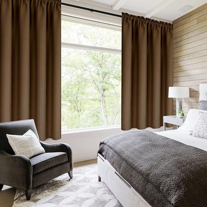 DWCN Brown Blackout Curtains for Bedroom -Rod Pocket Thermal Insulated Room Darkening Drapes for Living Room, W 42 x L 54 Inch, 2 Panels