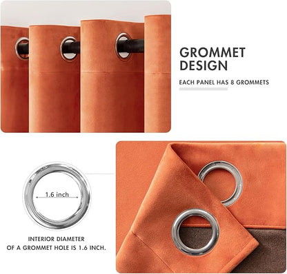 MIULEE Orange Velvet Curtains Fall Thermal Insulated Soundproof Room Darkening Blackout Curtains, Grommet Black Out Window Drapes for Home Theatre/Girls Room/Wedding 52 x 108 Inch Set of 2