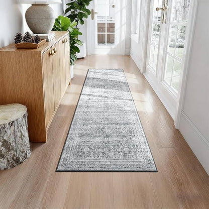 Lofus 2X 6 Area Rug for Hallways,Grey Washable Runner Rugs with Non Slip Rubber Backing, Low Pile Soft Carpet Runner for Kitchen Bathroom Bedroom Laundry