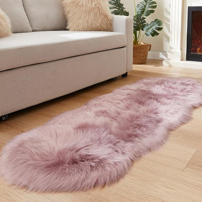 EasyJoy Ultra Soft Fluffy Shaggy Area Rug Faux Fur Rug Chair Cover Seat Pad Fuzzy Area Rug for Bedroom Floor Sofa Living Room (2 x 6 ft Sheepskin, Light Purple)