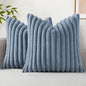 decorUhome Cozy Faux Fur Throw Pillow Covers 26x26 Set of 2 Decorative Soft Plush Striped Modern Farmhouse Boho Couch Euro Sham Pillow Cases with Velvet Back for Sofa Bed Living Room, Grey Blue
