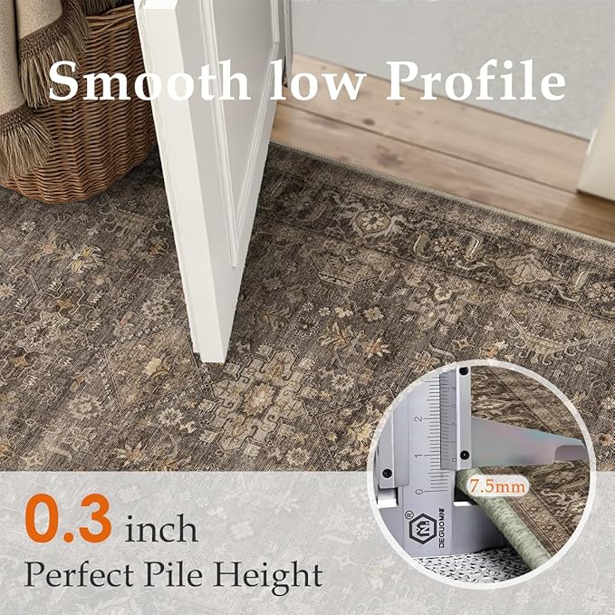 2x8 Washable Runner Rug for Hallway Kitchen Vintage Brown Non Slip Low Pile Carpet Traditional Retro Soft Throw Rug for Bathroom Bedroom Entryway Indoor Entrance