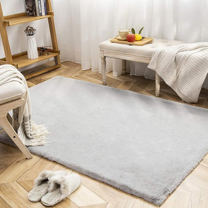 Ashler Faux Fur Rug, Ultra Soft Faux Rabbit Fur, Grey Area Rugs, 4 x 6 Feet Rectangle, Machine Washable Nursery Decor Throw Rugs for Bedroom, Kids Room, Living Room
