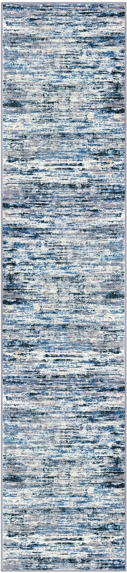 Lansny Modern Abstract Runner Rug 2.6x12, Grey Blue White Washable Long Kitchen Runner Non-Slip Soft Hallway Rug Runner Thin Print Faux Wool Carpet for Entryway Bedroom Laundry Room Indoor Home Decor
