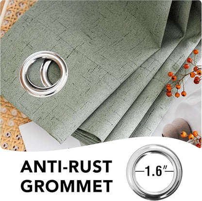 H.VERSAILTEX Linen Blackout Curtains 63 Inches Long 100% Blackout Thermal Insulated Textured Linen Look Curtain Draperies Anti-Rust Grommet, Energy Saving with White Liner, 2 Panels, Green Bay