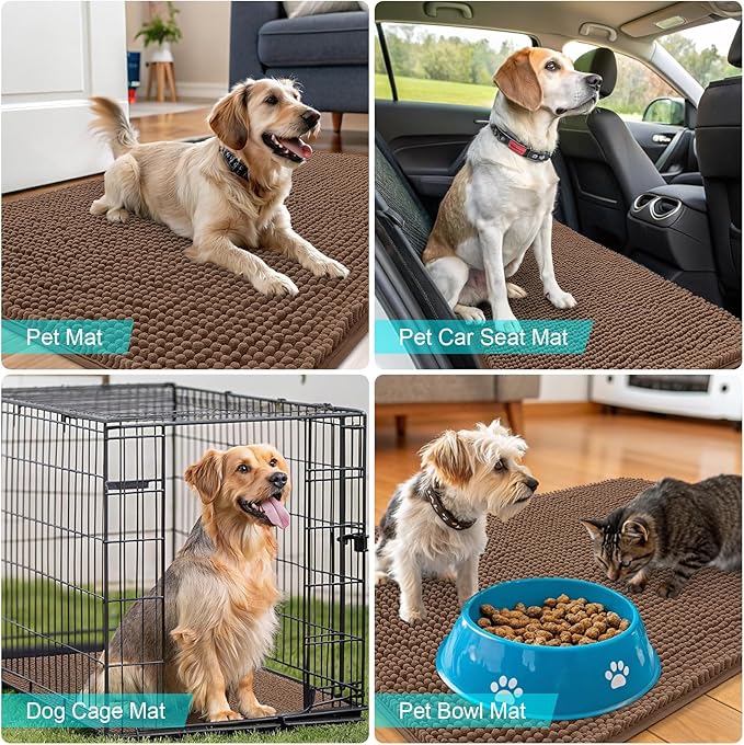 OLANLY Dog Door Mat for Muddy Paws 47x24, Absorbs Moisture and Dirt, Absorbent Non-Slip Washable Doormat, Quick Dry Chenille Mud Mat for Dogs, Entry Indoor Entryway Carpet for Inside Floor, Mocha