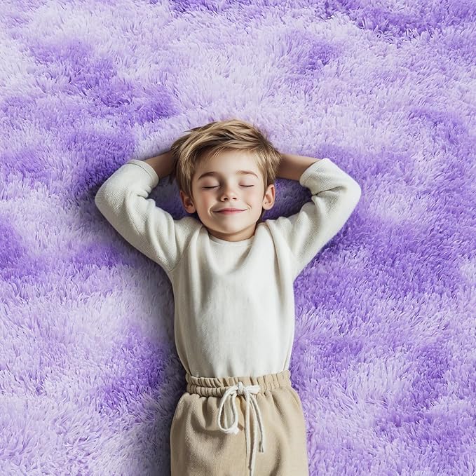 Rugs for Living Room 5x8, Alfombras para Salas Shag Large Plush Soft Area Rug, Shaggy Carpets for Bedroom, Kids Boys Girls Home Decor Aesthetic (Purple Starry, 5x8 Feet)