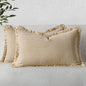 MIULEE Decorative Lumbar Throw Pillow Covers Neutral Linen Fringe Throw Pillows Set of 2 Beige Boho Farmhouse Cushion Covers with Tassels for Couch Sofa Bed Living Room Spring Home Decor 12x20 Inch