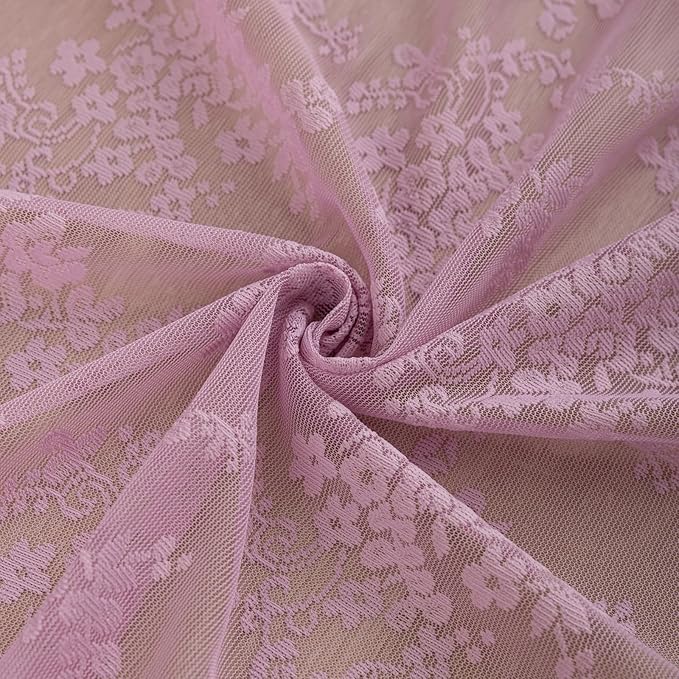 YJ YANJUN Vintage Lace Curtains 63 Inch Length-Victorian Floral Pattern Lilac Sheer Curtain Panels for Living Room Bedroom,Light Filtering, Cute Girls Drapes 2 Panels 52W x 63L Purple Blush