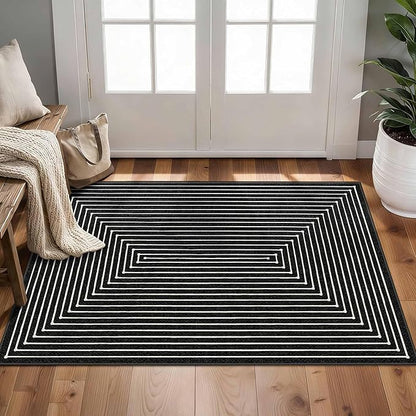 Latte&Fog 2x3 Entryway Rug, Small Modern Abstract Door Mat, Washable Kitchen Rug, Boho Non Slip Low Pile Carpet for Indoor Kitchen, Entry, Front Door and Bathroom
