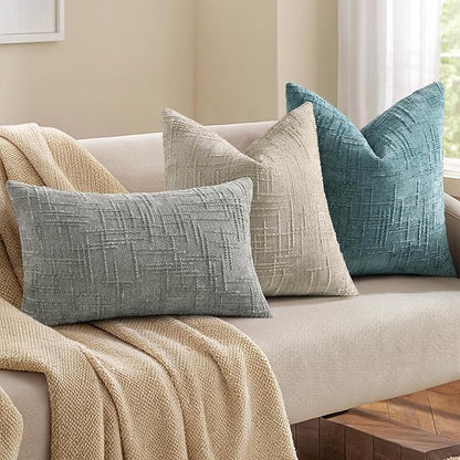 decorUhome Summer Teal Chenille Throw Pillow Covers 20x20 Set of 2 Textured Soft Cozy Slubby Couch Pillow Covers Modern Farmhouse Boho Decorative Pillow Cases for Bed Sofa Living Room