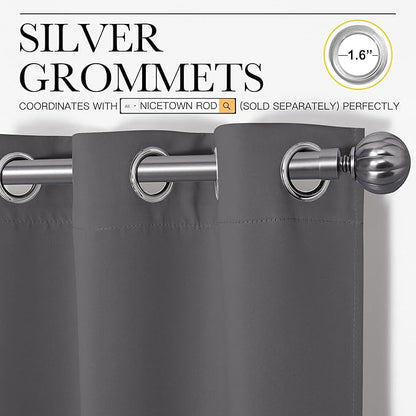 NICETOWN Grey Blackout Curtain Panels for Bedroom, Thermal Insulated Grommet Top Blackout Draperies and Drapes (2 Panels, W34 x L63 inches, Grey)