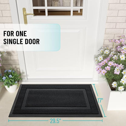 OLANLY Front Door Mat Indoor Outdoor Entrance, Waterproof All-Season, All-Weather Doormat, Sturdy Natural Rubber, Low Profile, Easy Clean Patio Porch Entryway Mat, 59x23, Jet Black