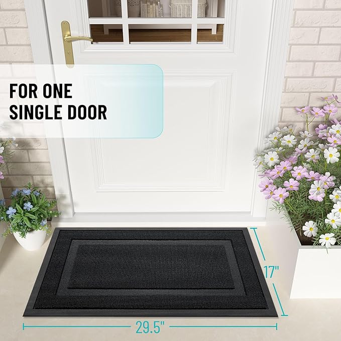 OLANLY Front Door Mat Indoor Outdoor Entrance, Waterproof All-Season, All-Weather Doormat, Sturdy Natural Rubber, Low Profile, Easy Clean Patio Porch Entryway Mat, 71x23, Jet Black