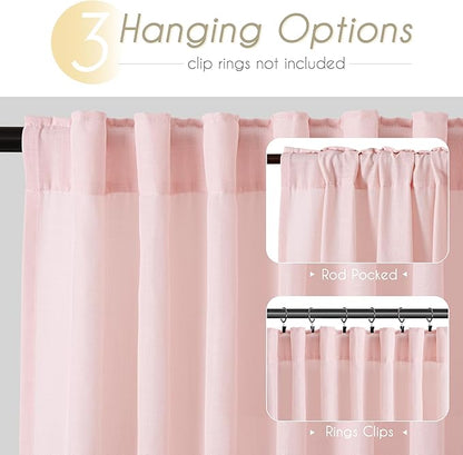 Extra Long Light Pink Linen Curtains 120 Inch Length 2 Panels for Girls Bedroom Living Room Light Filtering Semi Sheer Window Drapes Back Tab Rod Pocket Modern Farmhouse Decor