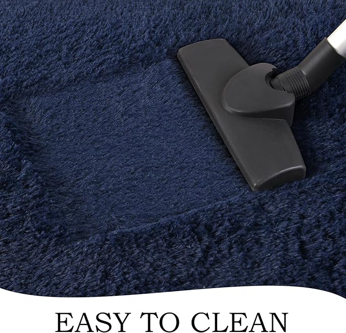 Chicrug Soft Runner Rug for Bedroom Living Room Plush Fluffy Rug 2x10 Feet, Shag Furry Runner Carpet Non Shedding for Nursery Children Kids Girls Room Home Decorative, Navy Blue