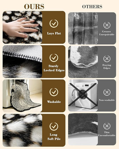 Leopard Print Rug for Living Room, Cheetah Rug 6.2x8.2 Faux Animal Print Skin Cheetah Area Rug for Bedroom Nursery Animal Fur Hide Irregular Shaped Rustic Antelope Black
