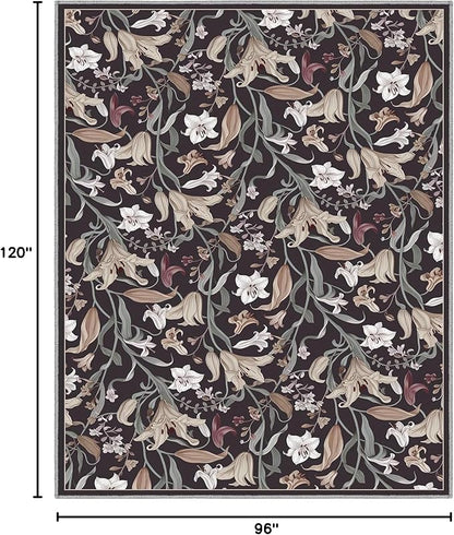 Area Rug 8x10 Vintage Rug Traditional Mat,Non Slip Indoor Boho Area Rug Carpet Home Décor for Entryway, Bedroom, Dining Room (Dark Floral)