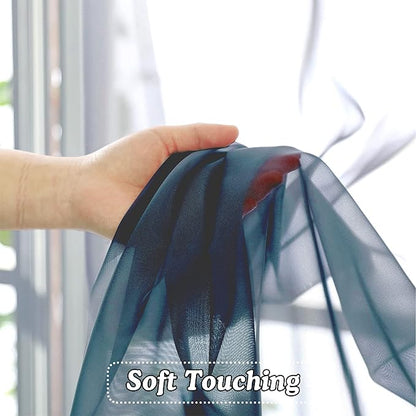OVZME Dusty Blue Sheer Curtains 36 inches Long, Short Kitchen Window Treatment Solid Sheers Cafe Curtains Bathroom Voile Half Window Curtains 2 Panels, Rod Pocket, 42" Wx36 L