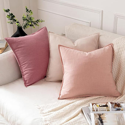 MIULEE Decorative Linen Euro Sham Pillow Covers 26x26 Light Pink Boho Farmhouse Neutral Valentine Spring Couch Throw Pillows for Bed Pack of 2 Accent Modern Pillowcase Sofa Livingroom Home Decor