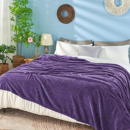 inhand Purple Fleece Twin Blanket, Super Soft Flannel Leaves Pattern Fuzzy Blanket for Couch Sofa Bed, 60 x 90 Inches