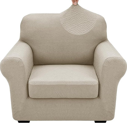 XINEAGE 2026 New 2 Pieces Chair Covers with Arms Super Stretch Chair Slipcover for Living Room Pet Dog Universal Slip Cover Anti Slip Armchair Furniture Protector (Khaki), 31"-46"(1 Cushion)