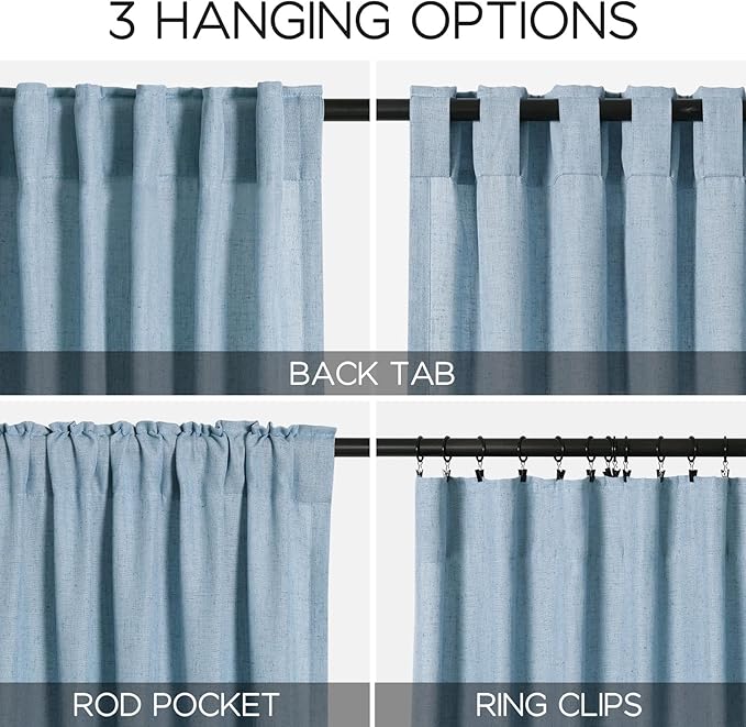 Blue Linen Blend Drapes 84 Inch Length 2 Panels Set Back Tab Rod Pocket Light Filtering Semi Sheer Textured Dusty Blue Vertical Curtains Boho Farmhouse Decor Curtains for Living Room Bedroom 40x84
