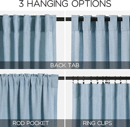 Blue Linen Curtains 102 Inches Long for Living Room 2 Panel Set Back Tab Rod Pocket Dusty Blue Semi Sheer Curtains Light Filtering Burlap Extra Long Drapes Farmhouse Decor for High Window 40x102