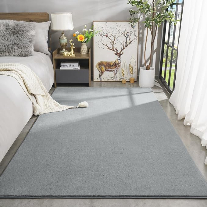 Amearea Modern Area Rugs for Bedroom Living Room, 4x6 Feet Grey Thickened Memory Foam Rug, Fluffy Indoor Washable Rugs Non Slip Minimalist Carpet for Kids Boys Girls Dorm Nursery Room Decor