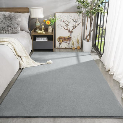Amearea Modern Area Rugs for Bedroom Living Room, 4x6 Feet Grey Thickened Memory Foam Rug, Fluffy Indoor Washable Rugs Non Slip Minimalist Carpet for Kids Boys Girls Dorm Nursery Room Decor