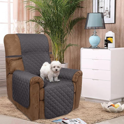 U-NICE HOME Recliner Chair Covers Reversible Quilted Water Repellent Pet Protectors with Elastic Straps (23''Recliner Small, Dark Grey/Light Grey)