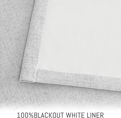 Yakamok White Linen Curtains 100% Blackout 90 Inches Long,Room Darkening Textured Curtains for Living Room Thermal Grommet Bedroom Curtain 2 Panels with Greyish White Liner