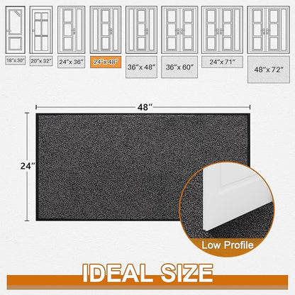 Mibao Front Door Mat, Dirt Trapper Welcome Mat for Outdoor Indoor, Non-Slip Waterproof Doormat, Durable Machine Washable Low Profile Entry Rug for Back Door Outside Patio Porch, 48" x 24", Grey