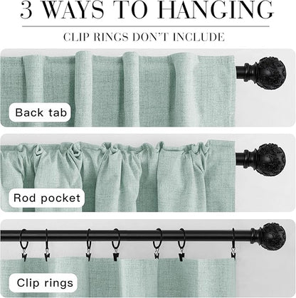 RYB HOME 100% Blackout Linen Textured Curtains 108 inches Long, Thermal Insulating Privacy Energy Saving for Bedroom Living Room Window Office Theater Baby Nursery, W 52 x L 108 in, Aqua, 2 Panels