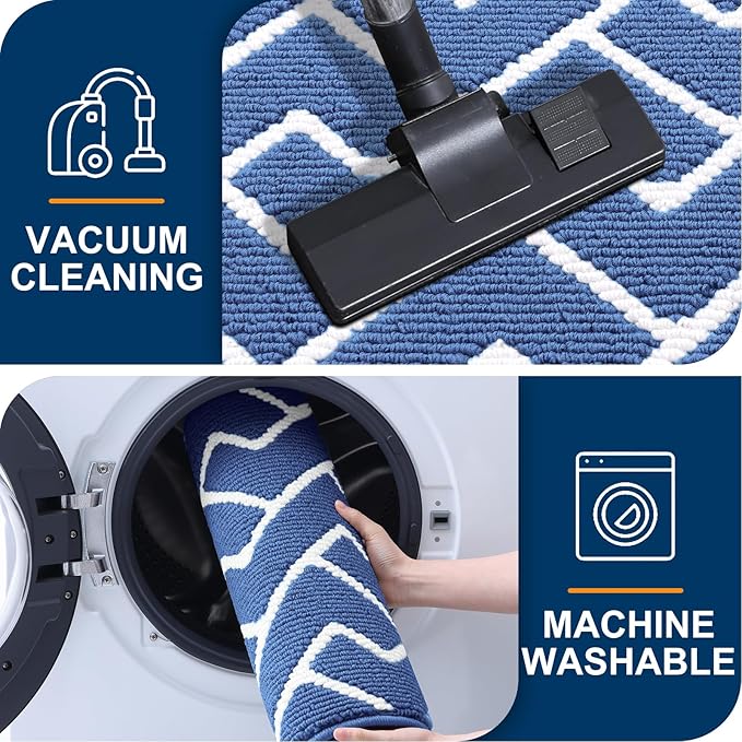 OLANLY Front Door Mat, Non-Slip Rubber Backing, Dirt Resistant and Absorbent, Washable, Easy to Clean Low-Profile Indoor Doormat for Back Door, Entryway, Inside Entrance, 48x32, Navy