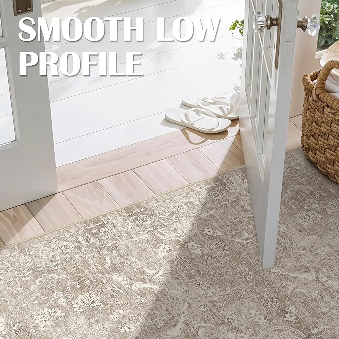 2'6"x12' Washable Hallway Runner Rug - Non Slip Kitchen Runner Rugs with Rubber Backing Vintage Low-Pile Carpet Runners for Entryway Dining Room Laundry Room Home Decor (Beige)