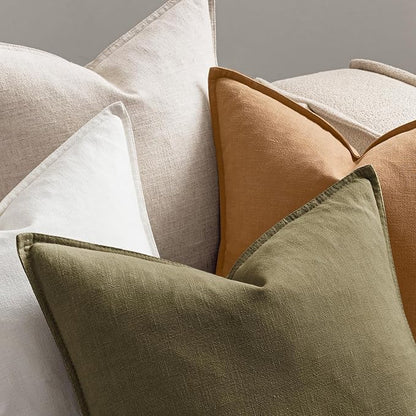 MIULEE Brown Linen Pillow Covers Pack of 4 Decorative Natural Solid Throw Pillow Covers Soft Accent Boho Farmhouse Couch Pillowcases Modern Spring Home Decors for Living Room Bed Sofa 18x18 Inch