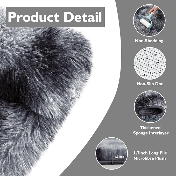 Ultra Soft Fluffy Area Rugs for Bedroom Living Room 10x14, Nursery Rug, Non-Slip Carpet for Kids Dorms Decor, Shaggy Bedside Rug, Tie-Dyed Black