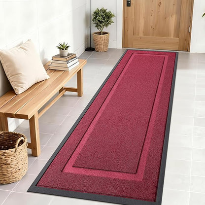 OLANLY Front Door Mat Indoor Outdoor Entrance, Waterproof All-Season, All-Weather Doormat, Sturdy Natural Rubber, Low Profile, Easy Clean Patio Porch Entryway Mat, 71x23, Burgundy