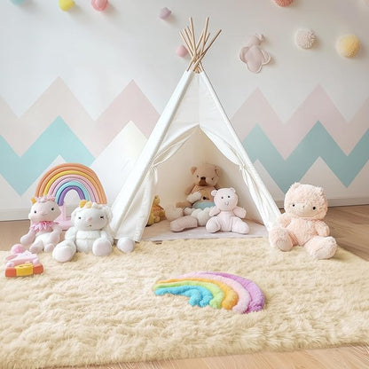 OLANLY Area Rugs for Living Room Bedroom, Machine Washable 4x5.9 ft Soft Fluffy Shaggy Bedside Rug, Indoor Floor Carpet for Kids Girls and Boys, Dorms, Nursery Rooms, Home Decor Aesthetic, Cream