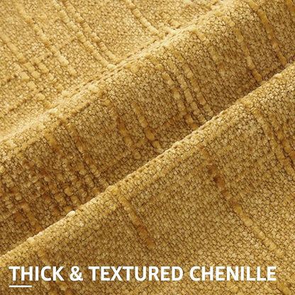 decorUhome Summer Mustard Yellow Chenille Throw Pillow Covers 18x18 Set of 2 Textured Soft Cozy Slubby Couch Pillow Covers Modern Farmhouse Boho Decorative Pillow Cases for Bed Sofa Living Room