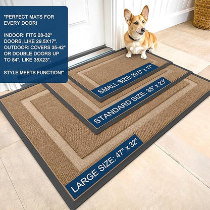 OLANLY Front Door Mat Indoor Outdoor Entrance, Waterproof All-Season, All-Weather Doormat, Sturdy Natural Rubber, Fade Resistant, Low Profile, Easy Clean Patio Porch Entryway Mat, 47x23, Light Borwn