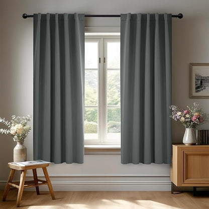 Deconovo Blackout Curtains, Thermal Insulated, W38 x L45 2 Panels, Back Tab, Machine Washable, Room-Darkening Drapes for Bedroom/Living Room Dark Grey