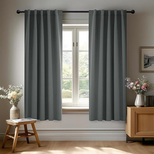Deconovo Blackout Curtains, Thermal Insulated, W38 x L63 2 Panels, Back Tab, Machine Washable, Room-Darkening Drapes for Bedroom/Living Room Dark Grey