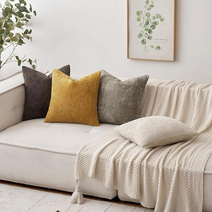 MIULEE Pack of 2 Couch Throw Pillow Covers 18x18 Inch Neutral Gold Modern Boho Accent Decorative Pillow Covers Soft Chenille Farmhouse Cushion Covers for Home Decor Bed Sofa Living Room