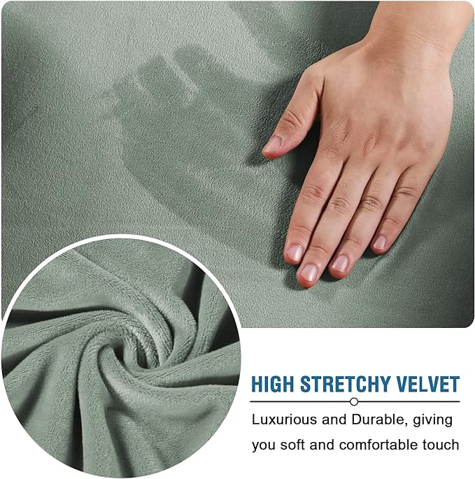 H.VERSAILTEX Rich Velvet Stretch 2 Piece Cover Chair Slipcover Sofa Cover Furniture Protector Couch Soft with Elastic Bottom Chair Couch Cover with Arms Width Up to 49 Inch(Chair, Sea Grass)