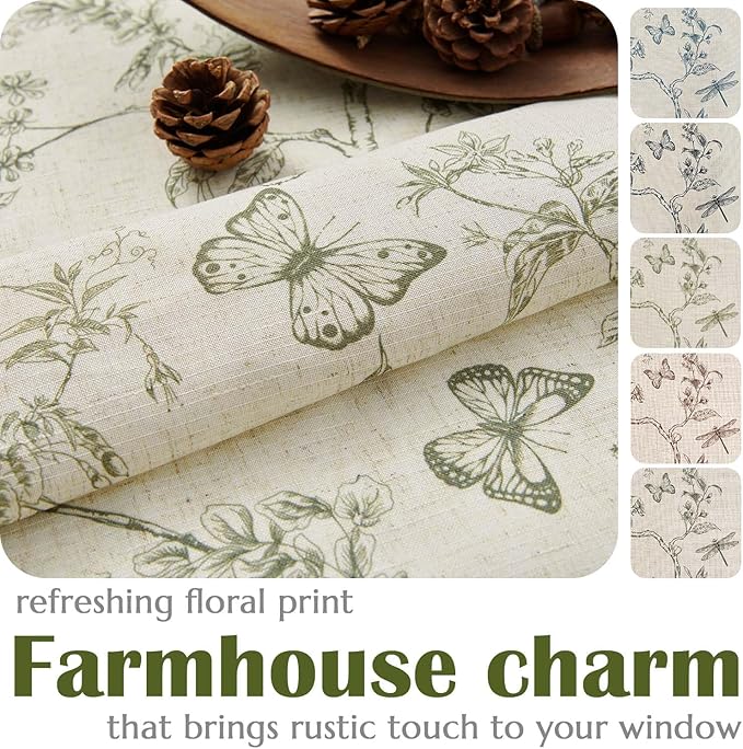 jinchan Floral Curtains Lined Linen Blend Curtain for Living Room 96 Inch Length Sage Green Farmhouse Flower Patterned Curtain French Country Curtains Drapes Back Tab Rod Pocket 2 Panels