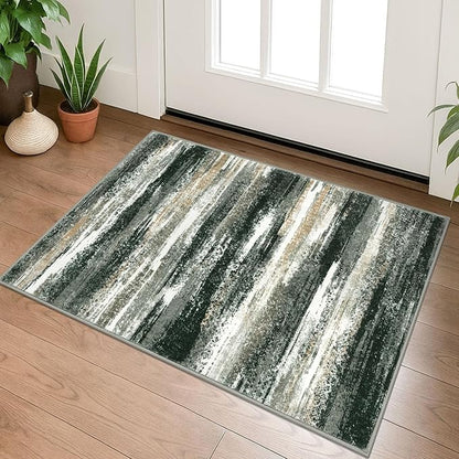 Lansny Modern Abstract Entryway Rug Indoor 2x3 Washable Rug Non-Slip Soft Small Area Rug Forest Green Kitchen Mats Thin Print Faux Wool Floor Carpet Throw Rugs for Entrance Bedroom