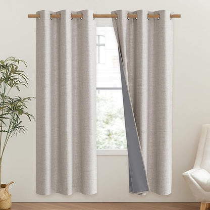 NICETOWN Brich Vintage Open Linen Weave Flax Thermal Curtains, 100% Blackout Curtains 72" Long for Dining Room, Soundproof Window Treatment Drapes for Gym Room, 42" Wide Per Panel, Set of 2